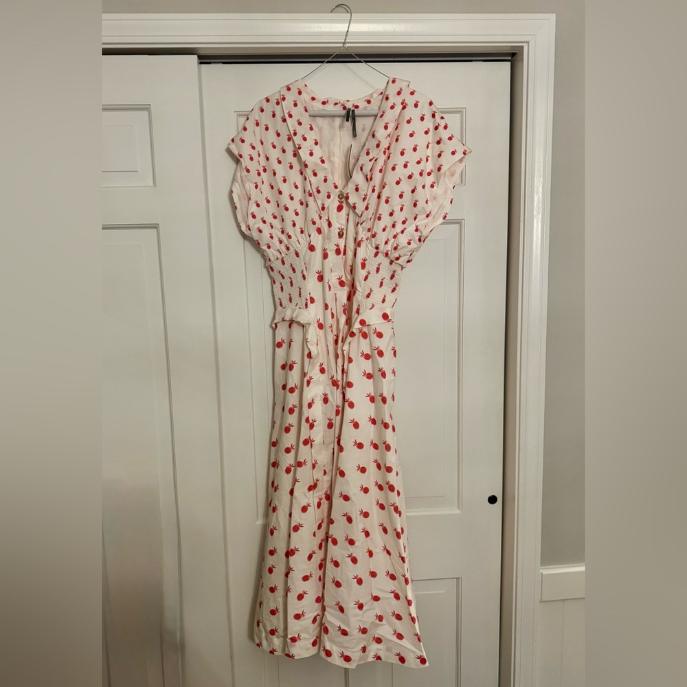 Anthropologie White and Pink Pineapple Dress